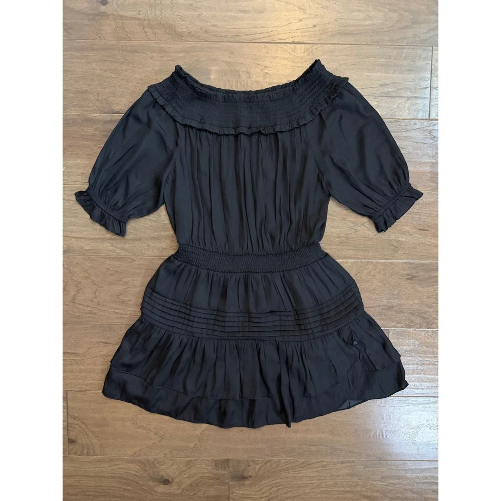 DO+BE Black Smocked Off the Shoulder‎ Tiered Ruffle Mini Dress Y18551 Medium